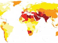 MAPA GLOBÁLNÍHO NEDOSTATKU VODY V ROCE 2019. VODNÍ STRES JE POMĚR MEZI SPOTŘEBOU VODY A JEJÍ DOSTUPNOSTÍ, A JEDNÁ SE TEDY O NEDOSTATEK VODY ZPŮSOBENÝ POPTÁVKOU[. ZDROJ: GENETICS4GOOD, GFDL, VIA WIKIMEDIA COMMONS